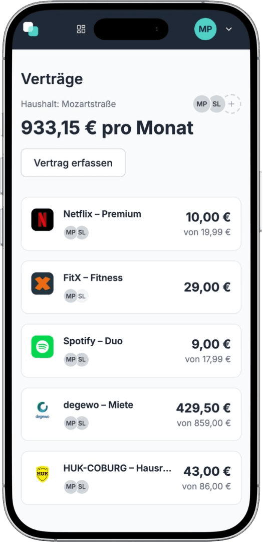 Dieselbe Übersicht auf dem Smartphone